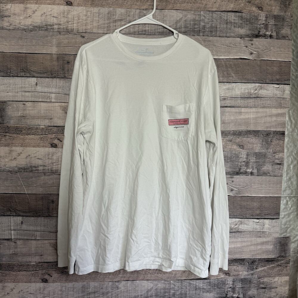 Vineyard Vines Shirt Mens Medium White Long Sleeve Whale Pocket Edgartown Tee
